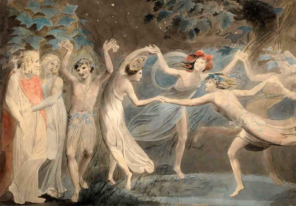 Titania and Puck, Fairies Dancing by William Blake Oberon 1798