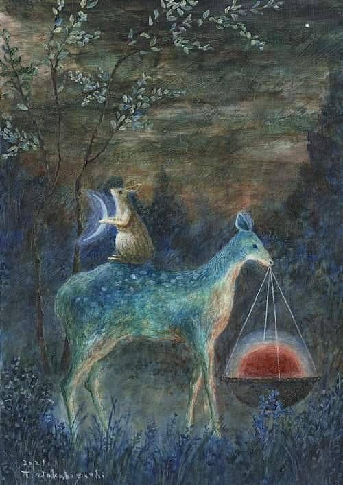 К записи «"A deer carrying sun and a rabbit delivering moon" by Tetsuhiro Wakabayashi (2021)», снимок 1 из 1